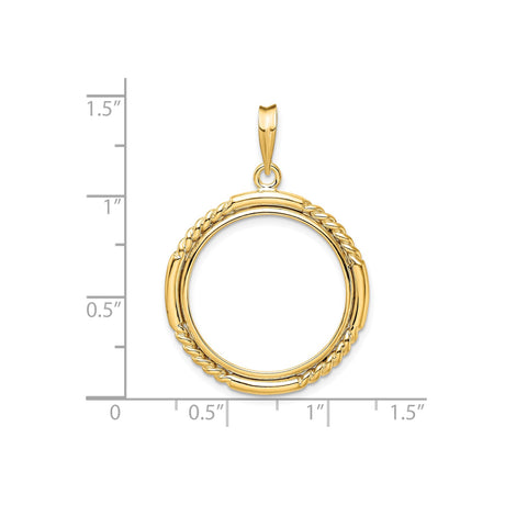 22 mm 14k Yellow Gold coin bezel pendant for US $5 Indian Head Half Eagle — size reference (ruler)