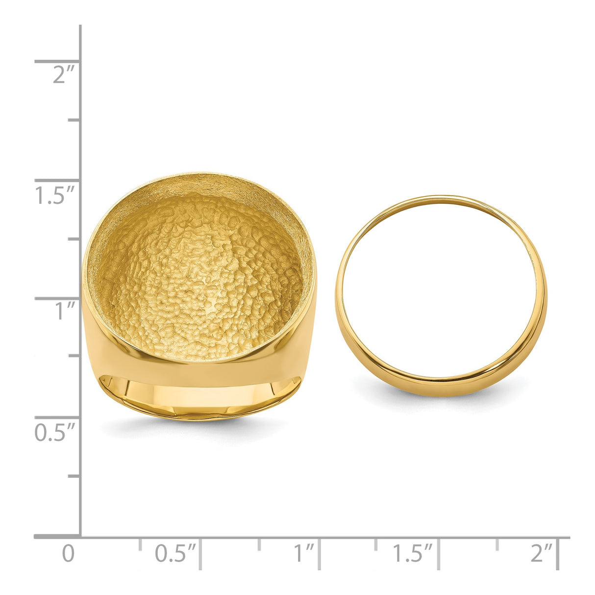 22 mm 14k Yellow Gold coin bezel ring for US $5 Indian Head Half Eagle — size reference (ruler)