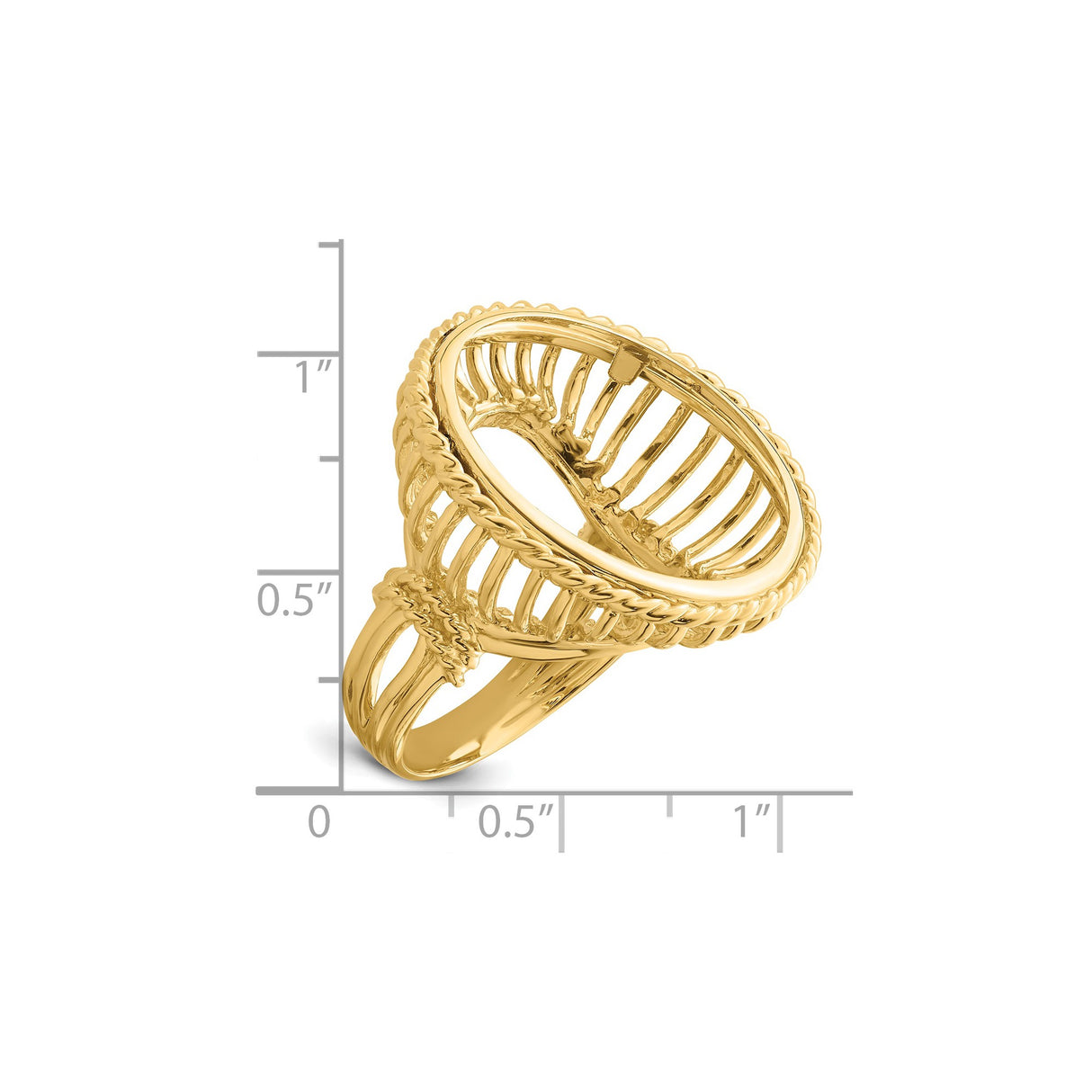 22 mm 14k Yellow Gold coin bezel ring for US $5 Indian Head Half Eagle — size reference (ruler)