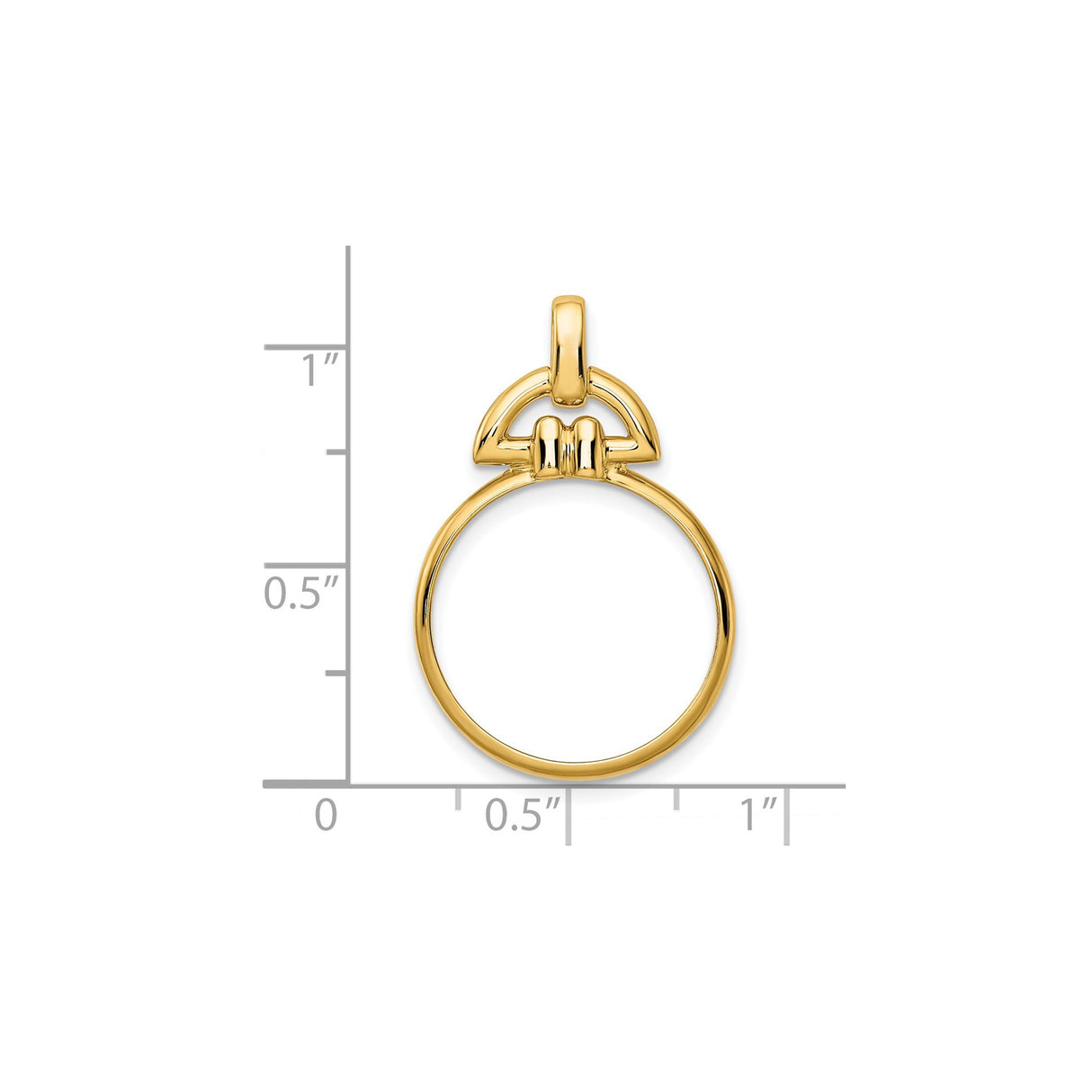 18 mm 14k Yellow Gold coin bezel pendant for US $2.50 Indian Head Quarter Eagle — size reference (ruler)