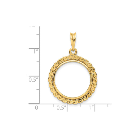 18 mm 14k Yellow Gold coin bezel pendant for US $2.50 Indian Head Quarter Eagle — size reference (ruler)