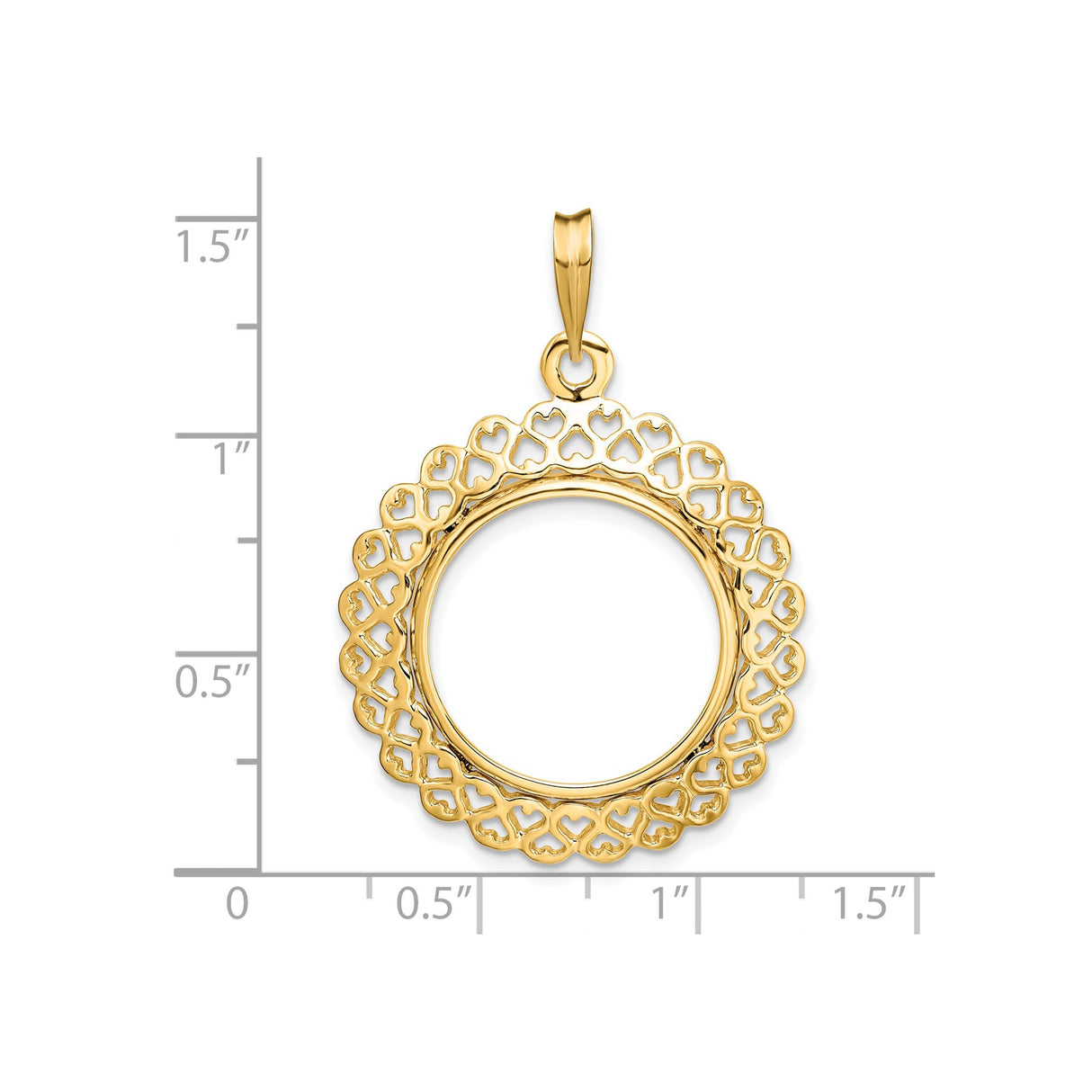 18 mm 14k Yellow Gold coin bezel pendant for US $2.50 Indian Head Quarter Eagle — size reference (ruler)
