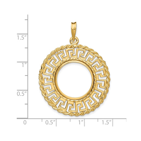 18 mm 14k Yellow Gold coin bezel pendant for US $2.50 Indian Head Quarter Eagle — size reference (ruler)
