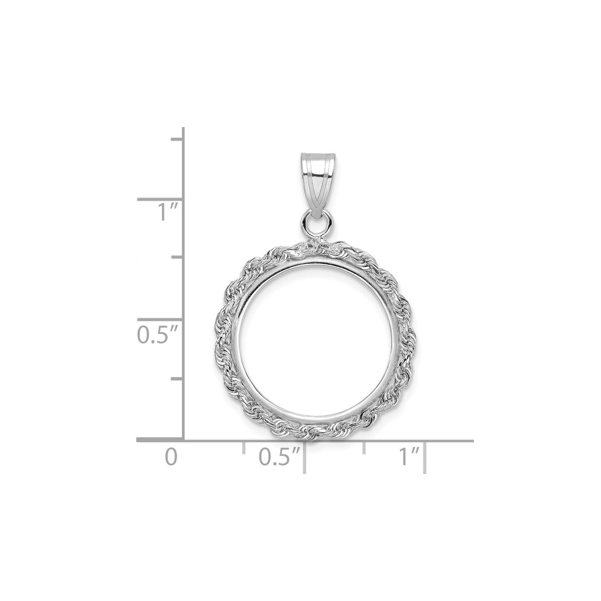 18 mm 14k White Gold coin bezel pendant for US $2.50 Indian Head Quarter Eagle — size reference (ruler)