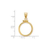 18 mm 14k Yellow Gold coin bezel pendant for US $2.50 Indian Head Quarter Eagle — size reference (ruler)