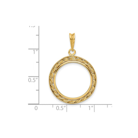 18 mm 14k Yellow Gold coin bezel pendant for US $2.50 Indian Head Quarter Eagle — size reference (ruler)