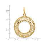 18 mm 14k Yellow Gold coin bezel pendant for US $2.50 Indian Head Quarter Eagle — size reference (ruler)