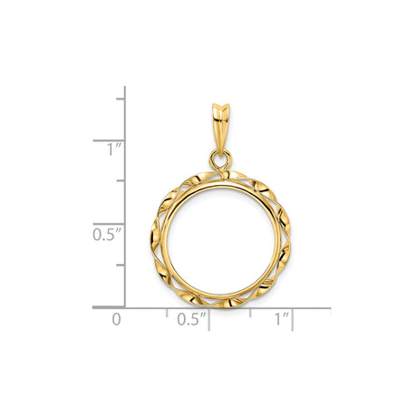18 mm 14k Yellow Gold coin bezel pendant for US $2.50 Indian Head Quarter Eagle — size reference (ruler)