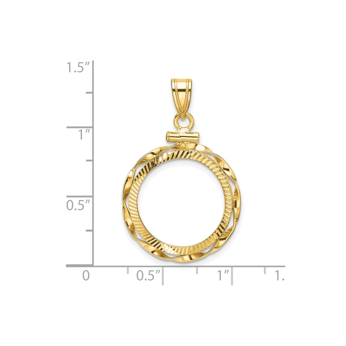 18 mm 14k Yellow Gold coin bezel pendant for US $2.50 Indian Head Quarter Eagle — size reference (ruler)