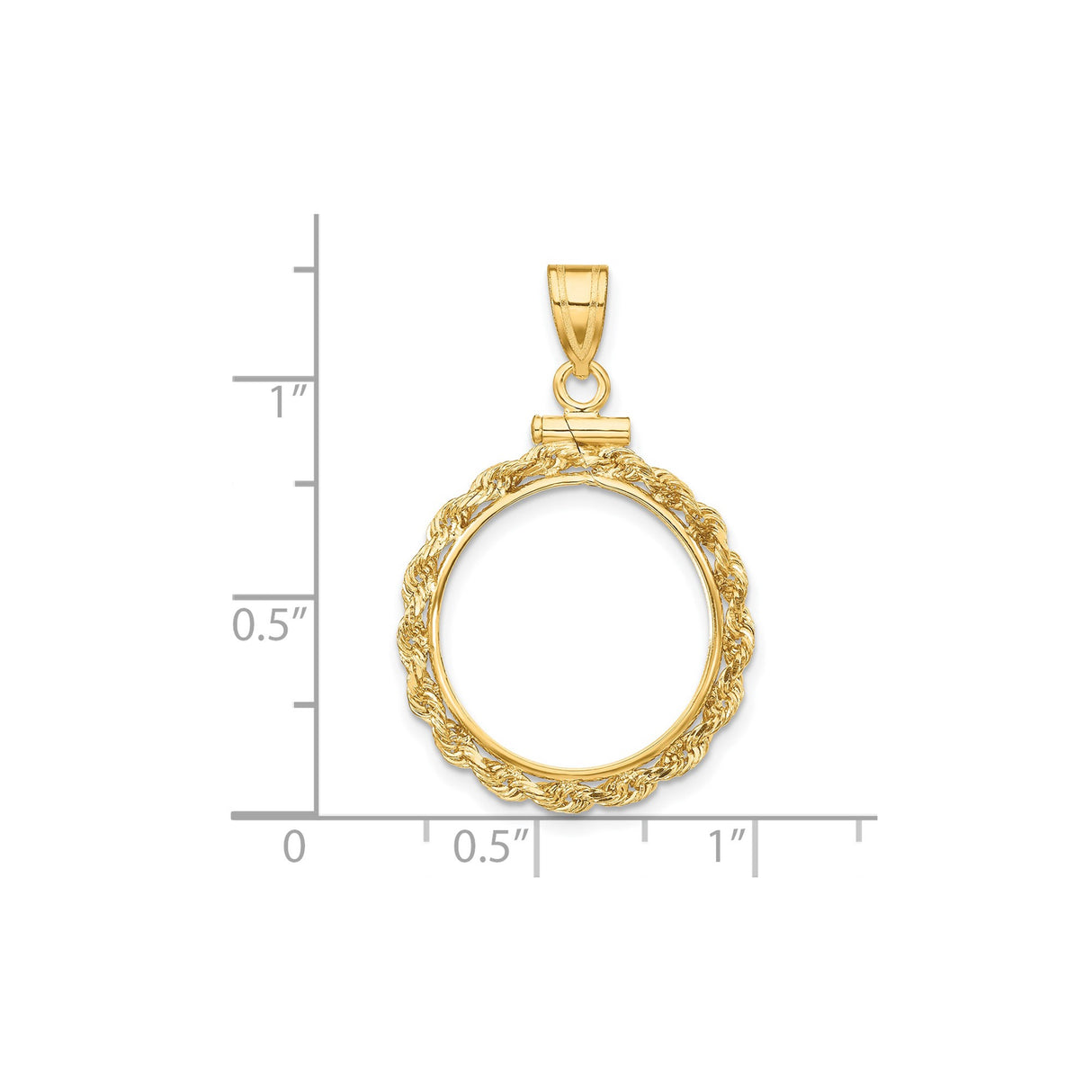 18 mm 14k Yellow Gold coin bezel pendant for US $2.50 Indian Head Quarter Eagle — size reference (ruler)