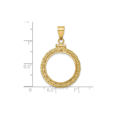 18 mm 14k Yellow Gold coin bezel pendant for US $2.50 Indian Head Quarter Eagle — size reference (ruler)