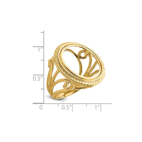 18 mm 14k Yellow Gold coin bezel ring for US $2.50 Indian Head Quarter Eagle — size reference (ruler)