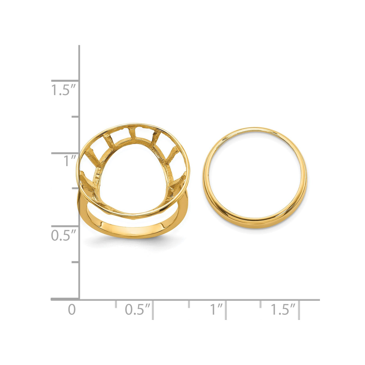 18 mm 14k Yellow Gold coin bezel ring for US $2.50 Indian Head Quarter Eagle — size reference (ruler)