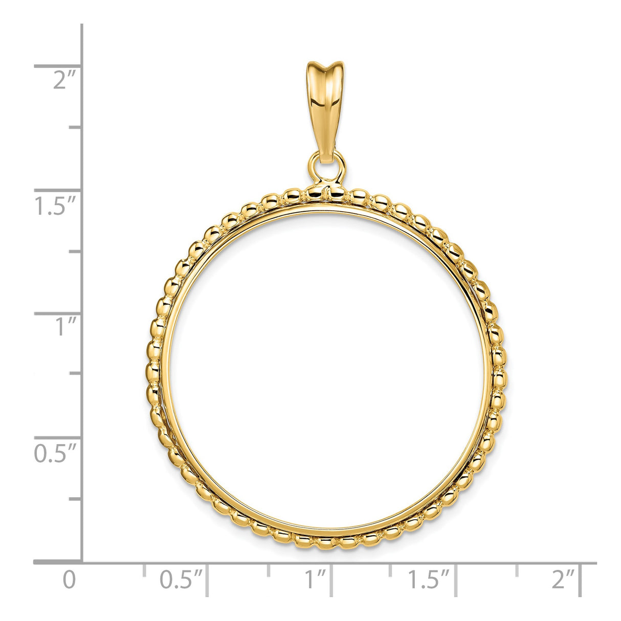 34 mm 14k Yellow Gold coin bezel pendant for US $20 Liberty Head Double Eagle — size reference (ruler)