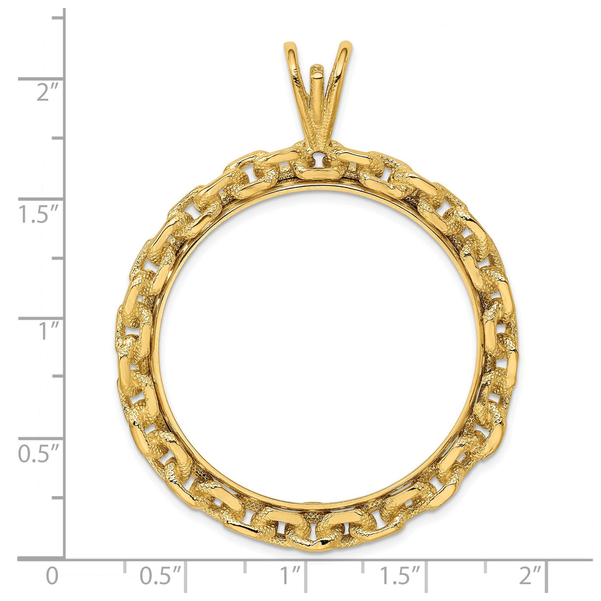 34 mm 14k Yellow Gold coin bezel pendant for US $20 Liberty Head Double Eagle — size reference (ruler)