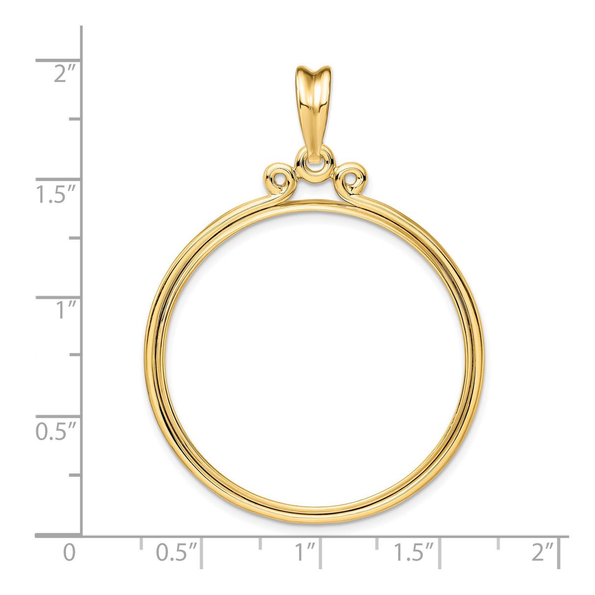 34 mm 14k Yellow Gold coin bezel pendant for US $20 Liberty Head Double Eagle — size reference (ruler)