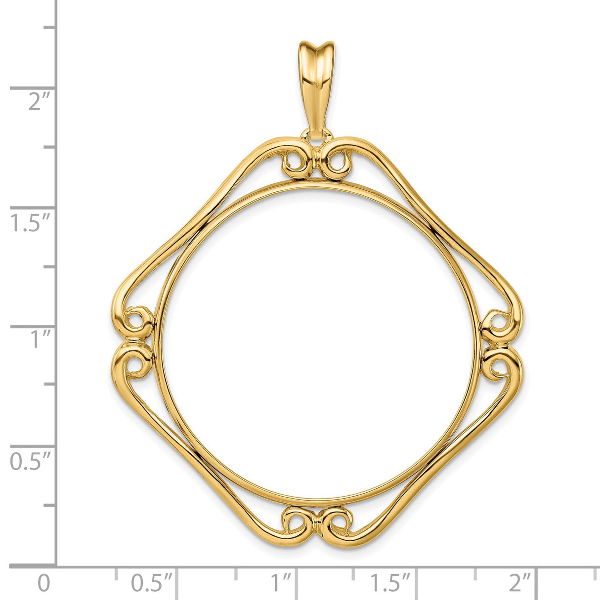 34 mm 14k Yellow Gold coin bezel pendant for US $20 Liberty Head Double Eagle — size reference (ruler)