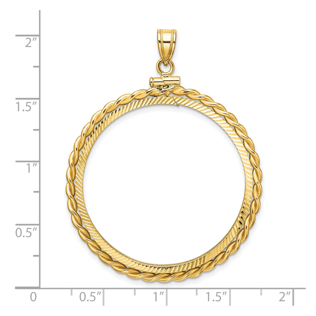 34 mm 14k Yellow Gold coin bezel pendant for US $20 Liberty Head Double Eagle — size reference (ruler)