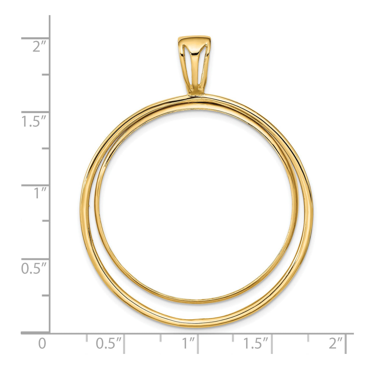 34 mm 14k Yellow Gold coin bezel pendant for US $20 Liberty Head Double Eagle — size reference (ruler)