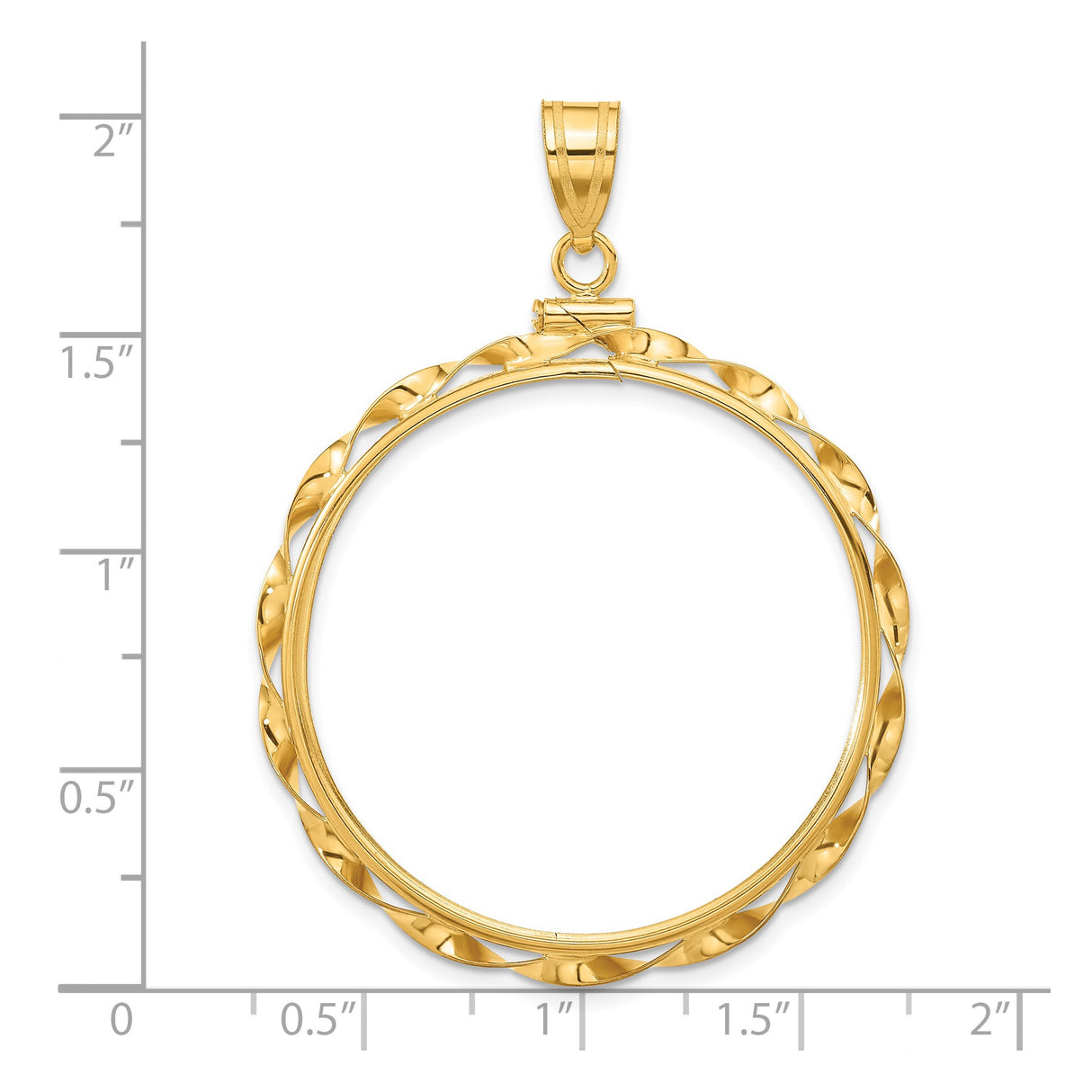 34 mm 14k Yellow Gold coin bezel pendant for US $20 Liberty Head Double Eagle — size reference (ruler)