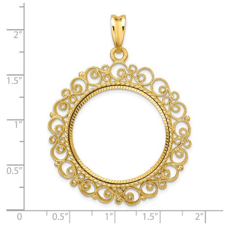27 mm 14k Yellow Gold coin bezel pendant for US $10 Liberty Head Eagle — size reference (ruler)