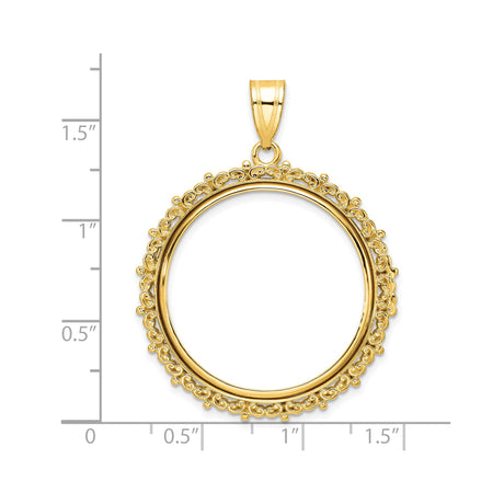 27 mm 14k Yellow Gold coin bezel pendant for US $10 Liberty Head Eagle — size reference (ruler)