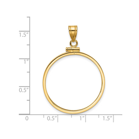 27 mm 14k Yellow Gold coin bezel pendant for US $10 Liberty Head Eagle — size reference (ruler)
