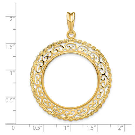 27 mm 14k Yellow Gold coin bezel pendant for US $10 Liberty Head Eagle — size reference (ruler)