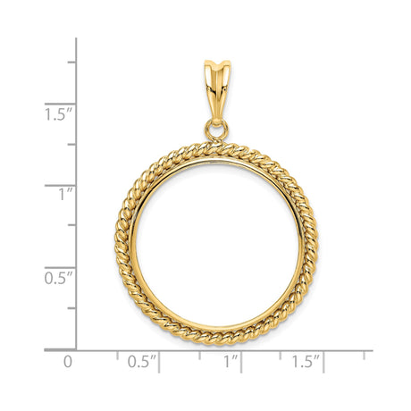 27 mm 14k Yellow Gold coin bezel pendant for US $10 Liberty Head Eagle — size reference (ruler)