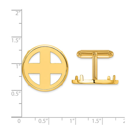 22 mm 14k Yellow Gold coin bezel cuff links for US $5 Liberty Head Half Eagle — size reference (ruler)