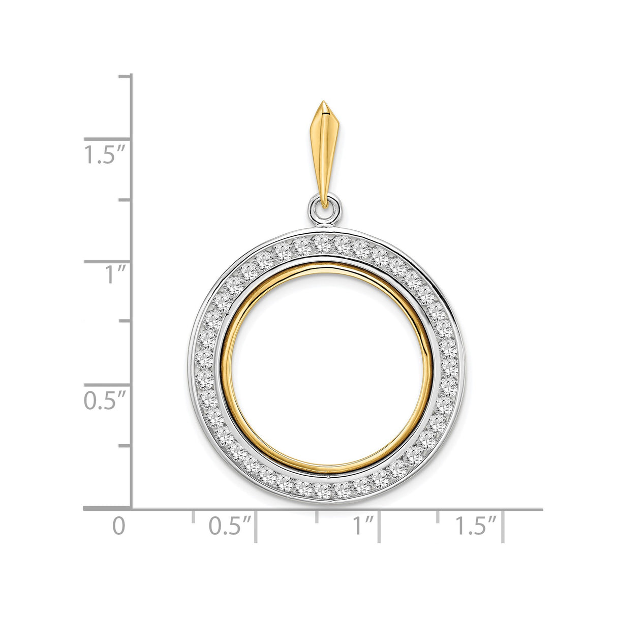 22 mm 14k Multi-Tone Gold coin bezel pendant for US $5 Liberty Head Half Eagle — size reference (ruler)