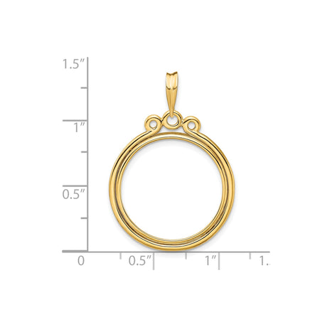 22 mm 14k Yellow Gold coin bezel pendant for US $5 Liberty Head Half Eagle — size reference (ruler)
