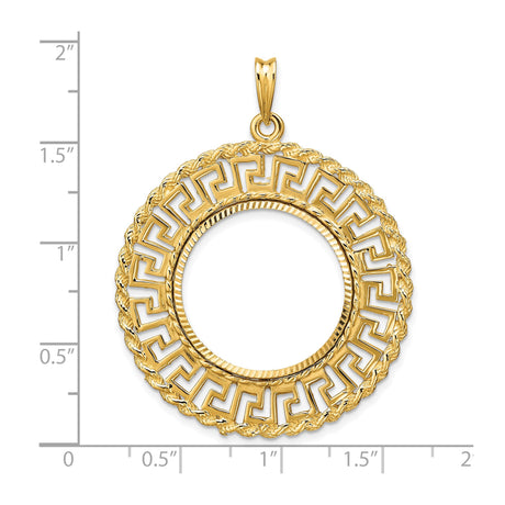 22 mm 14k Yellow Gold coin bezel pendant for US $5 Liberty Head Half Eagle — size reference (ruler)