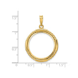 22 mm 14k Yellow Gold coin bezel pendant for US $5 Liberty Head Half Eagle — size reference (ruler)