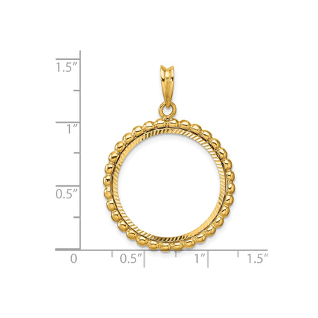22 mm 14k Yellow Gold coin bezel pendant for US $5 Liberty Head Half Eagle — size reference (ruler)