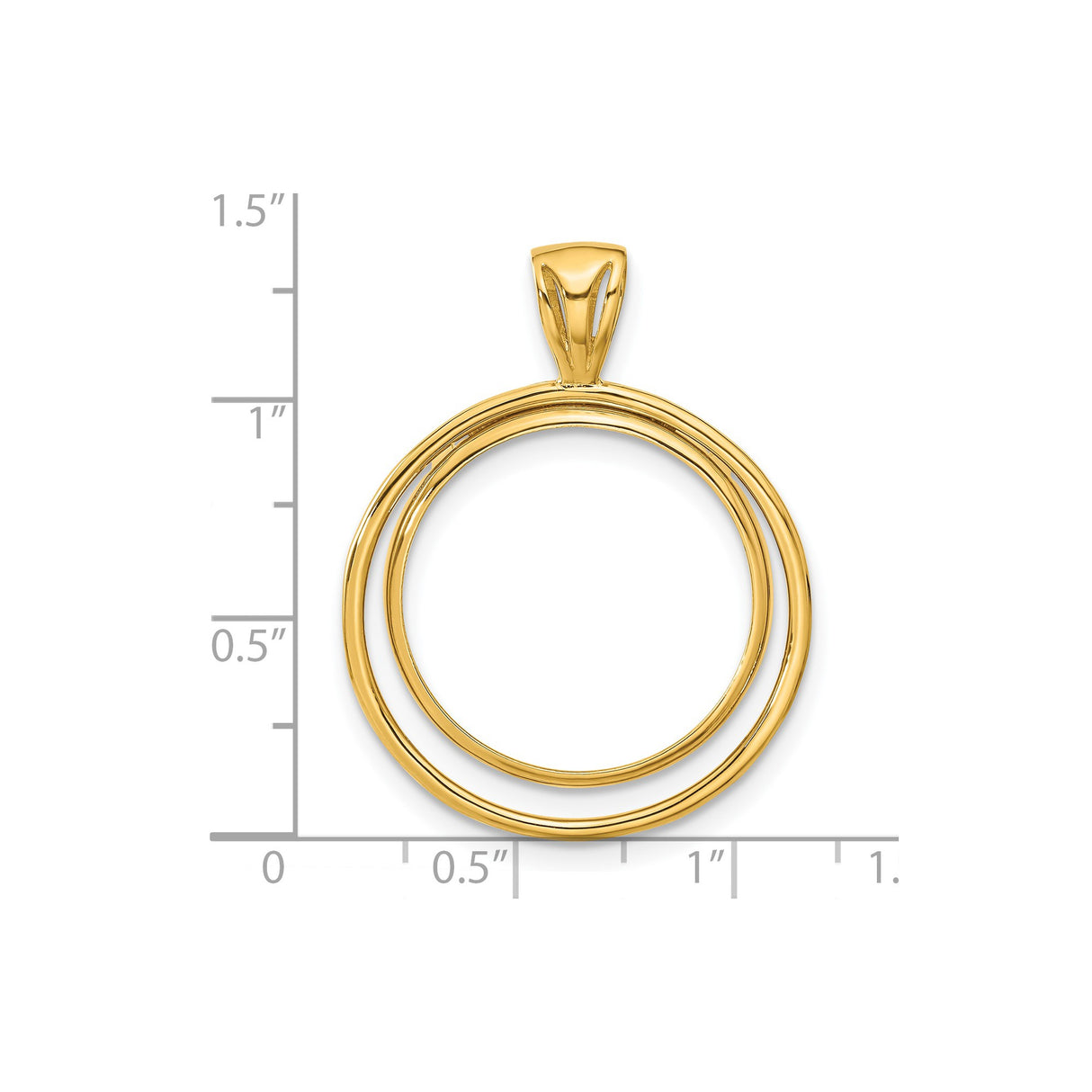 22 mm 14k Yellow Gold coin bezel pendant for US $5 Liberty Head Half Eagle — size reference (ruler)