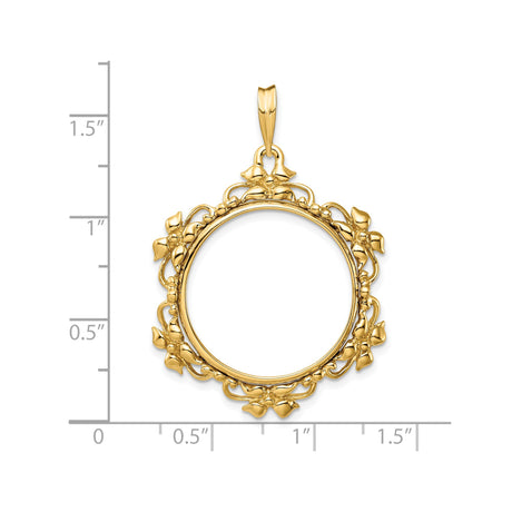 22 mm 14k Yellow Gold coin bezel pendant for US $5 Liberty Head Half Eagle — size reference (ruler)