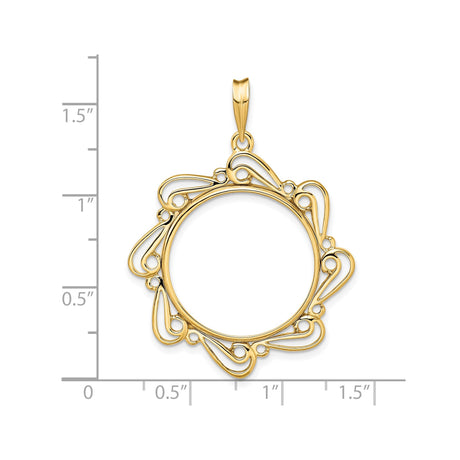 22 mm 14k Yellow Gold coin bezel pendant for US $5 Liberty Head Half Eagle — size reference (ruler)