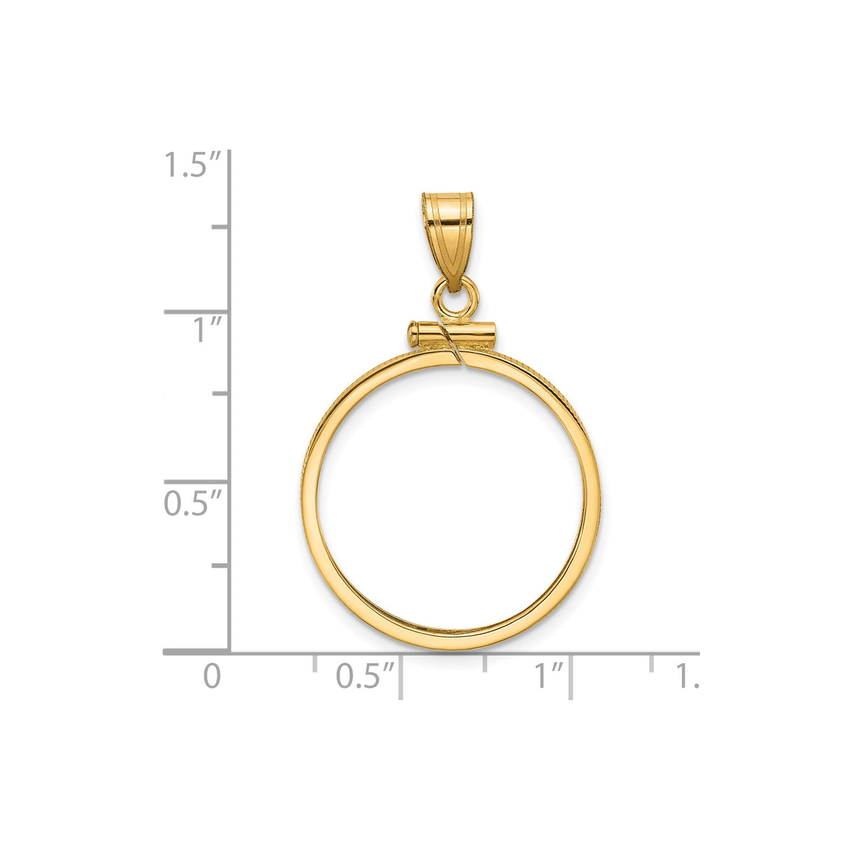 22 mm 14k Yellow Gold coin bezel pendant for US $5 Liberty Head Half Eagle — size reference (ruler)