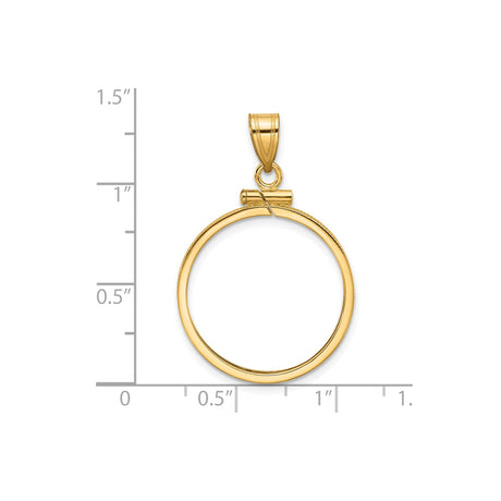 22 mm 14k Yellow Gold coin bezel pendant for US $5 Liberty Head Half Eagle — size reference (ruler)