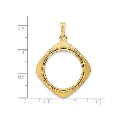 22 mm 14k Yellow Gold coin bezel pendant for US $5 Liberty Head Half Eagle — size reference (ruler)