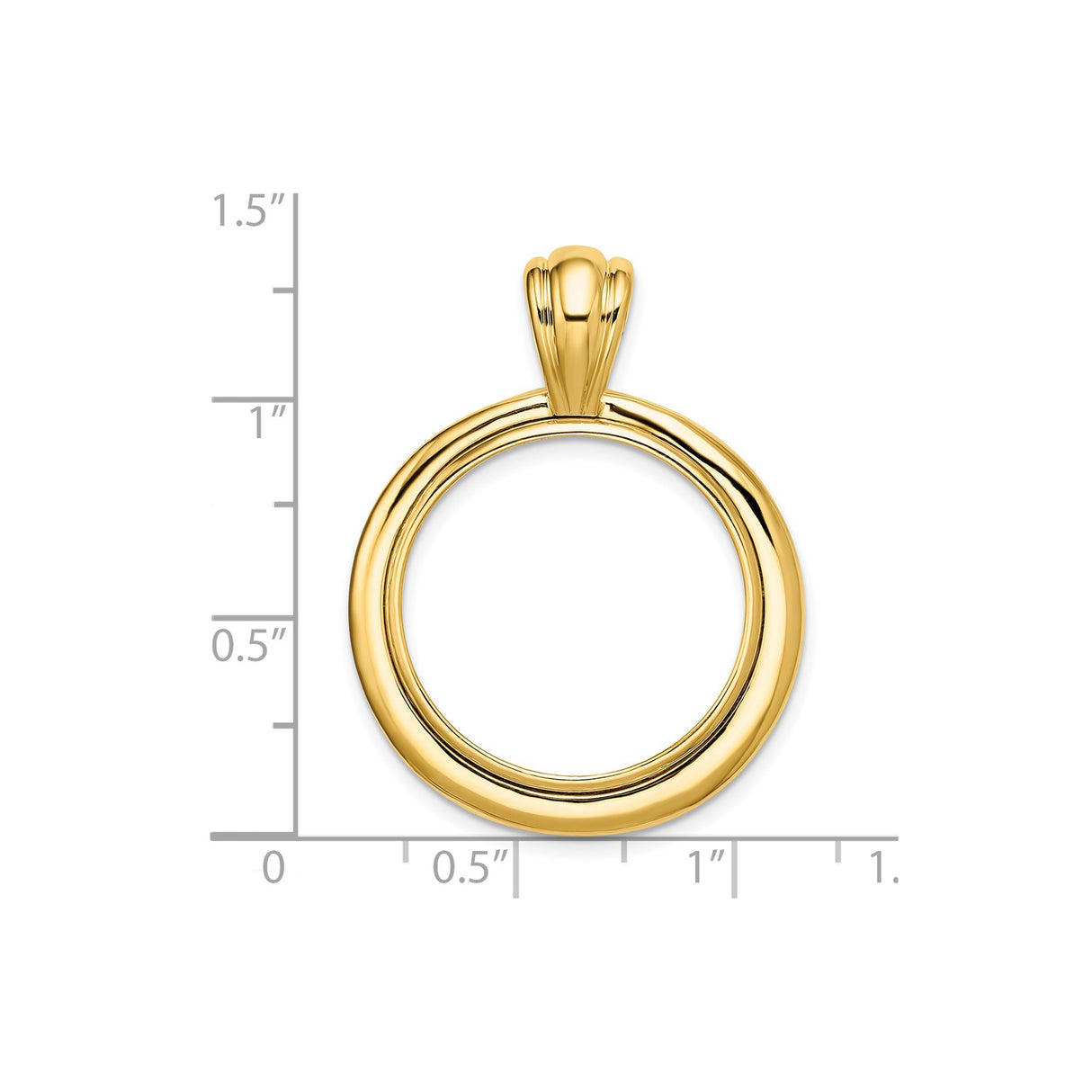 22 mm 14k Yellow Gold coin bezel pendant for US $5 Liberty Head Half Eagle — size reference (ruler)