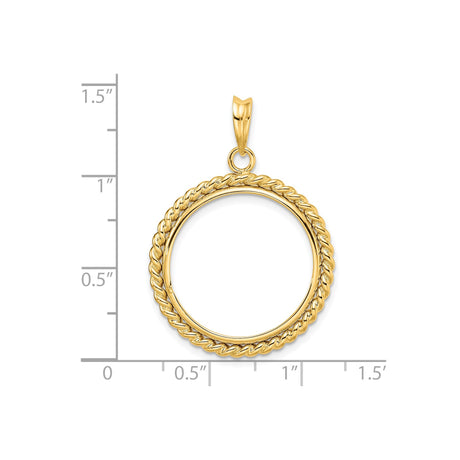 22 mm 14k Yellow Gold coin bezel pendant for US $5 Liberty Head Half Eagle — size reference (ruler)