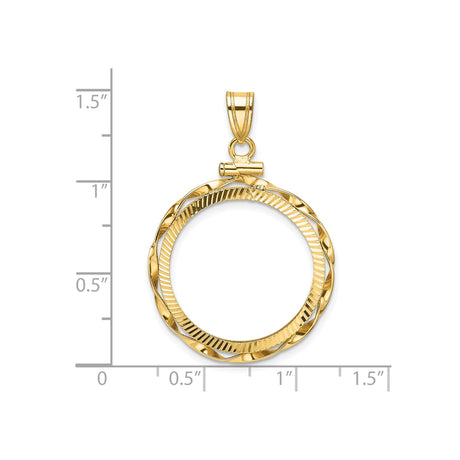 22 mm 14k Yellow Gold coin bezel pendant for US $5 Liberty Head Half Eagle — size reference (ruler)