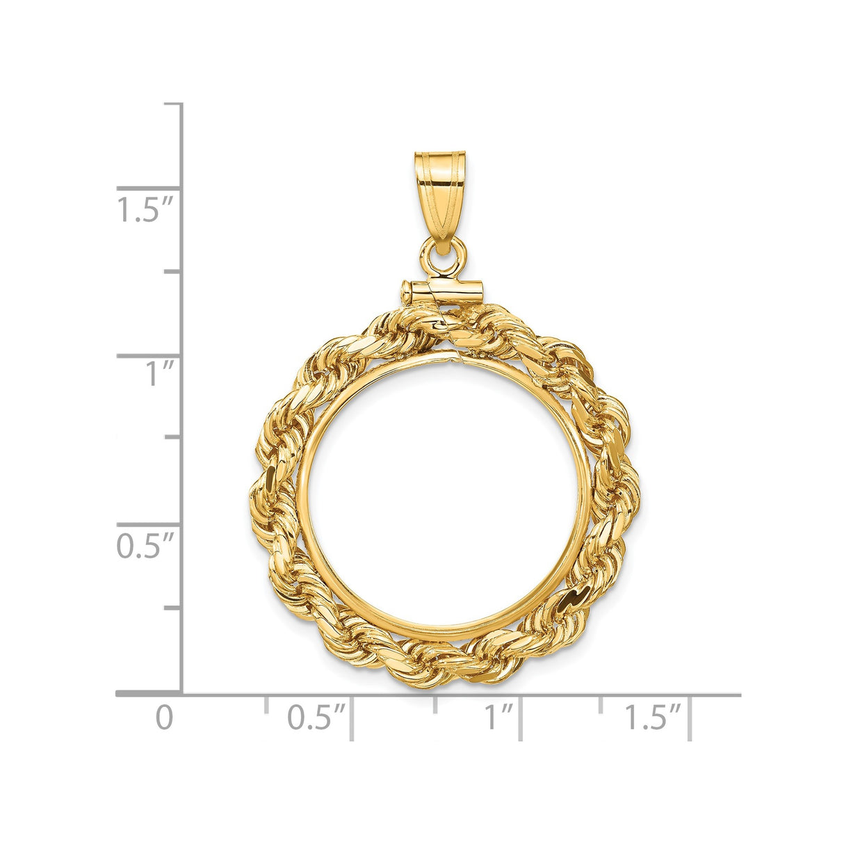 22 mm 14k Yellow Gold coin bezel pendant for US $5 Liberty Head Half Eagle — size reference (ruler)
