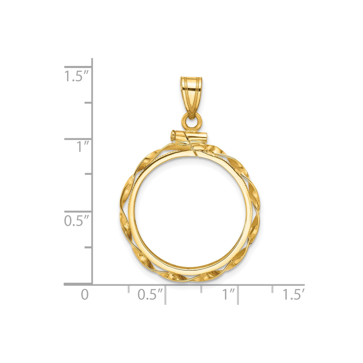 22 mm 14k Yellow Gold coin bezel pendant for US $5 Liberty Head Half Eagle — size reference (ruler)