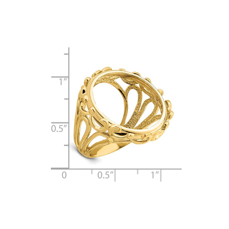 22 mm 14k Yellow Gold coin bezel ring for US $5 Liberty Head Half Eagle — size reference (ruler)