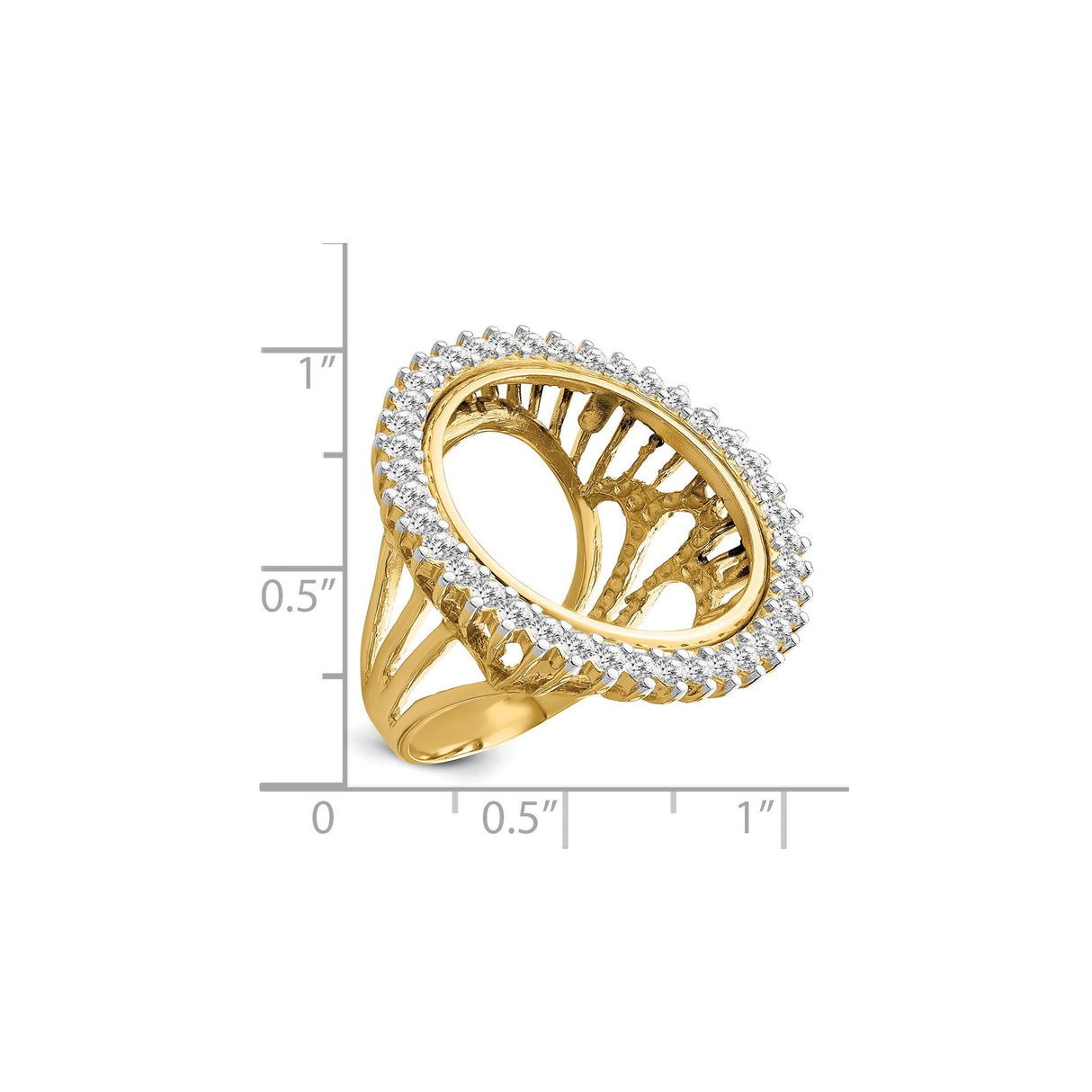 22 mm 14k Yellow Gold coin bezel ring for US $5 Liberty Head Half Eagle — size reference (ruler)