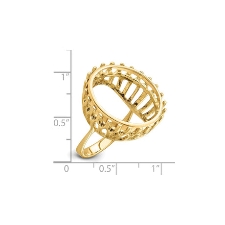 22 mm 14k Yellow Gold coin bezel ring for US $5 Liberty Head Half Eagle — size reference (ruler)