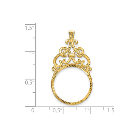 18 mm 14k Yellow Gold coin bezel pendant for US $2.50 Liberty Head Quarter Eagle — size reference (ruler)